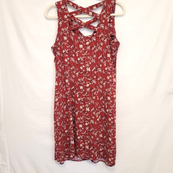 VTG Basic Editions Red Floral Button‑Down Midi Dress Juniors 13/14 Crisscross - Picture 2 of 7